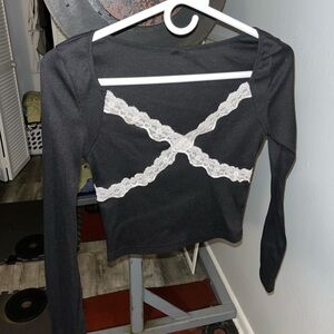 Lace, long sleeve black top